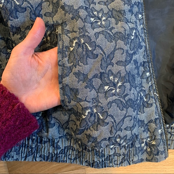 J Crew Denim Floral Bomber Jacket - Picture 3 of 5